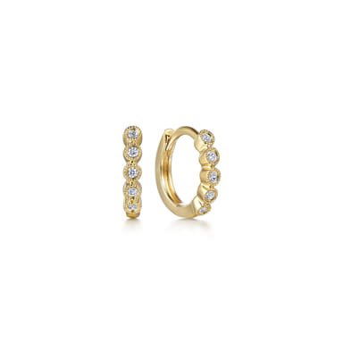 14K Yellow Gold Bezel Set Diamond Huggie Earrings 10mm (0.06 ctw)