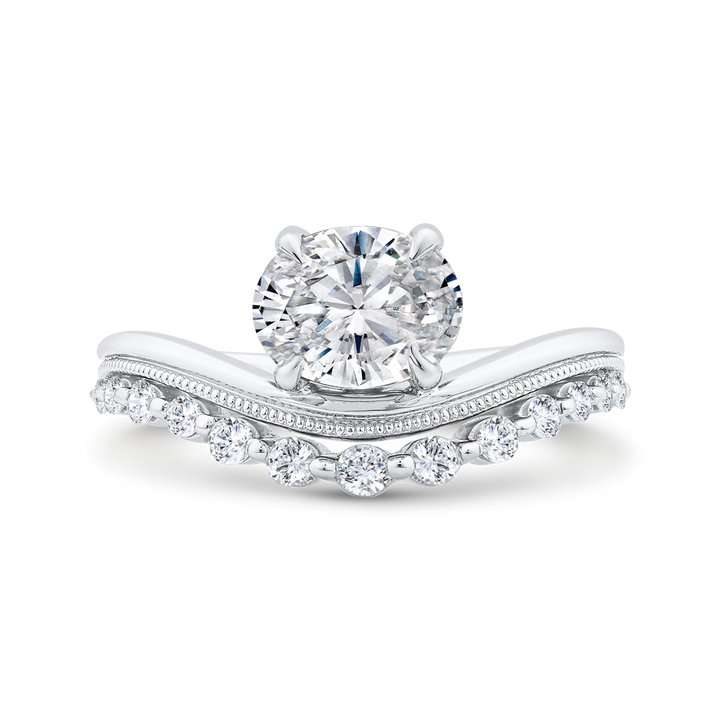 14K White Gold Twist Accented Oval Diamond Semi-Mount Ring .27CTW.