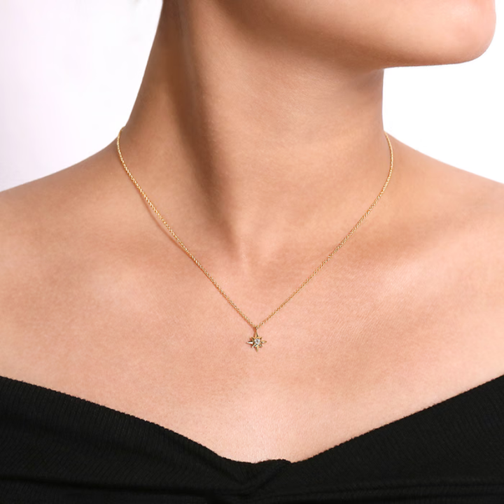 14K Yellow Gold Diamond Starburst Pendant Necklace (0.04 ctw)