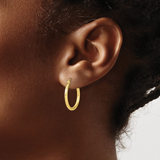 10K Yellow Gold Textured Hinged Hoop Earrings 20mm