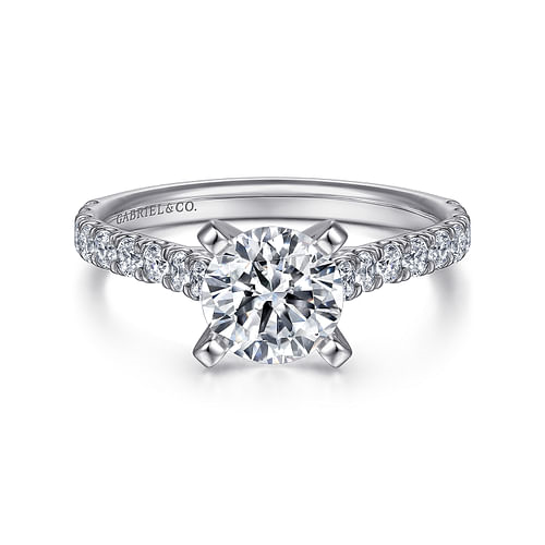 14K White Gold Accented Round Diamond Semi-Mount Ring .51CTW.
