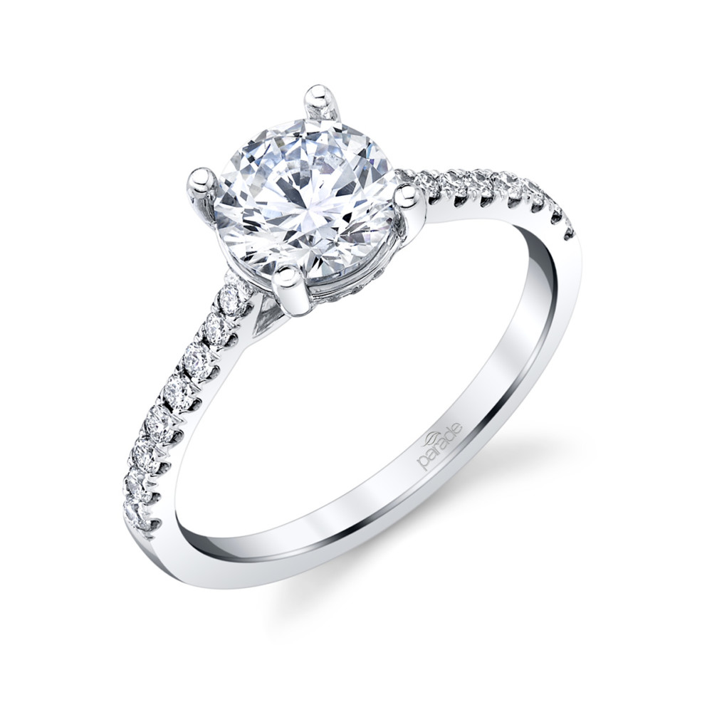 18K White Gold Accented Round Diamond Semi-Mount Ring 0.22CTW.