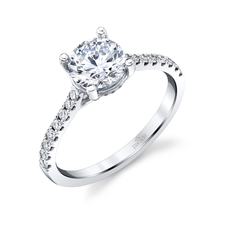 18K White Gold Accented Round Diamond Semi-Mount Ring 0.22CTW.