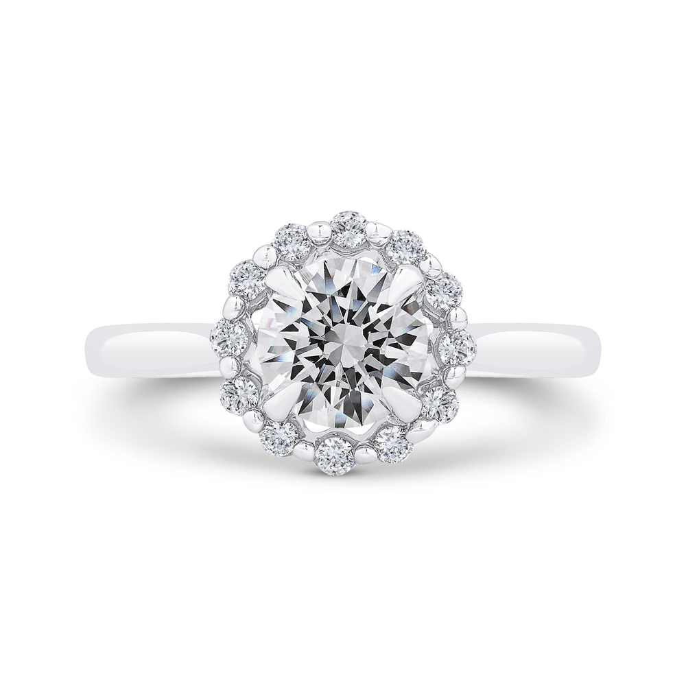 14K White Gold Halo Straight Round Diamond Semi-Mount Ring .20CTW.