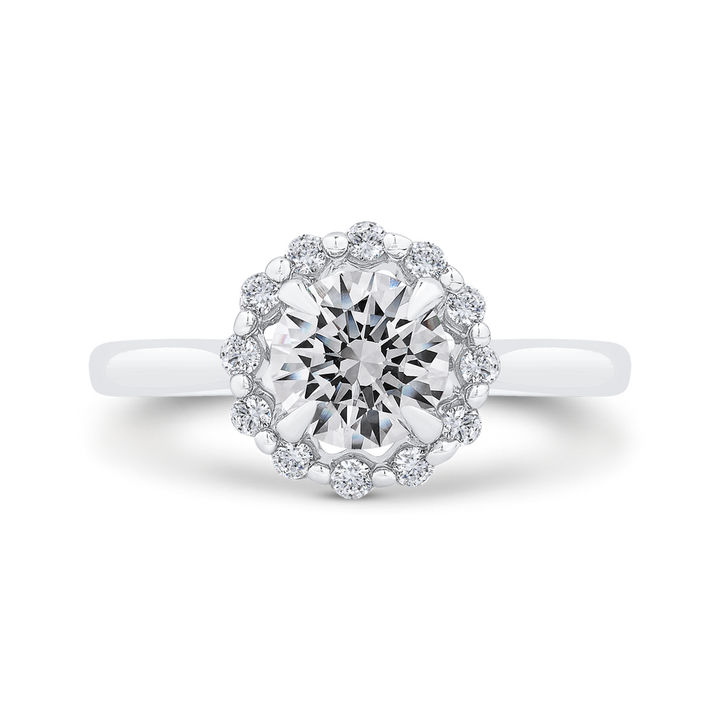14K White Gold Halo Straight Round Diamond Semi-Mount Ring .20CTW.