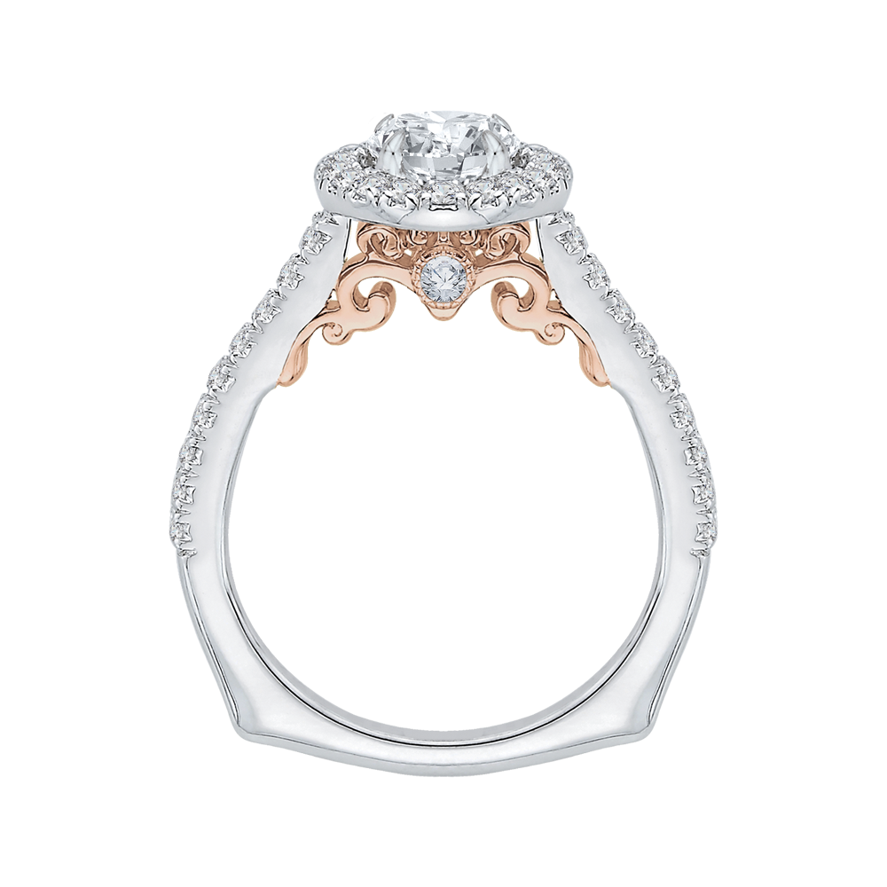 14K White Gold Halo Accented Round Diamond Semi-Mount Ring .43CTW.