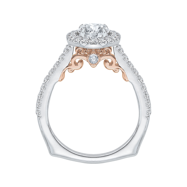 14K White Gold Halo Accented Round Diamond Semi-Mount Ring .43CTW.