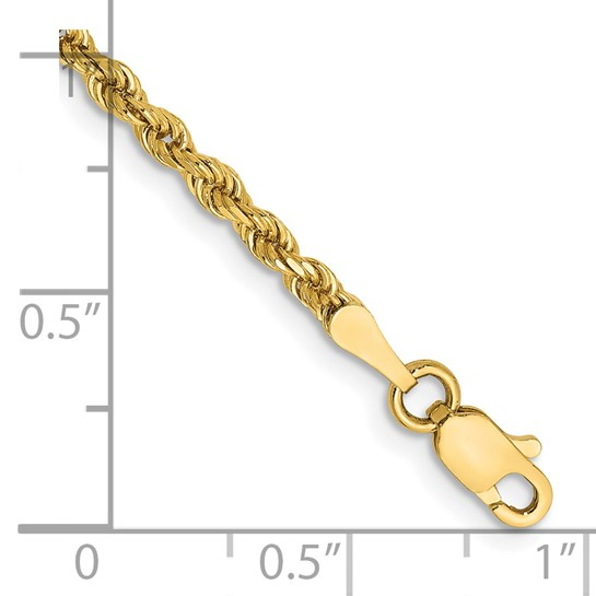 14K Yellow Gold 2.5mm Semi-Solid Diamond-Cut Rope Chain (7in)