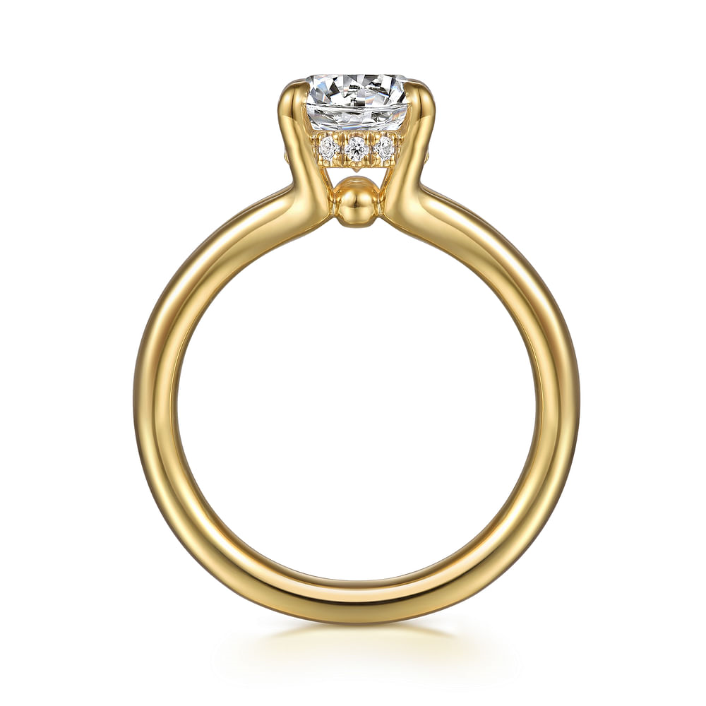 14K Yellow Gold Solitaire Split Shank Oval Diamond Semi-Mount Ring 0.08CTW.