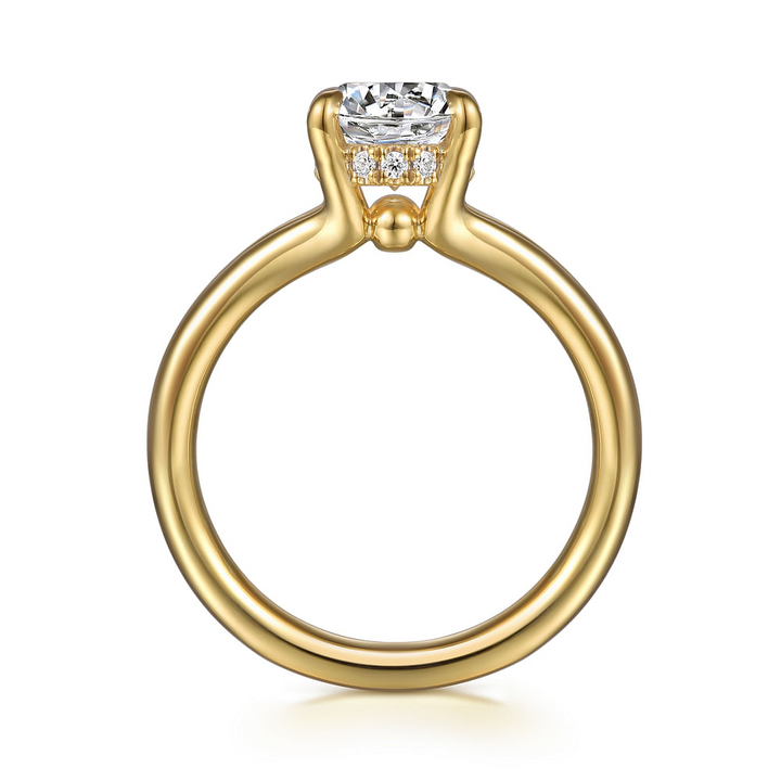 14K Yellow Gold Solitaire Split Shank Oval Diamond Semi-Mount Ring 0.08CTW.