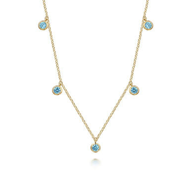 14K Yellow Gold London Blue Topaz Station Necklace (17.5in.)