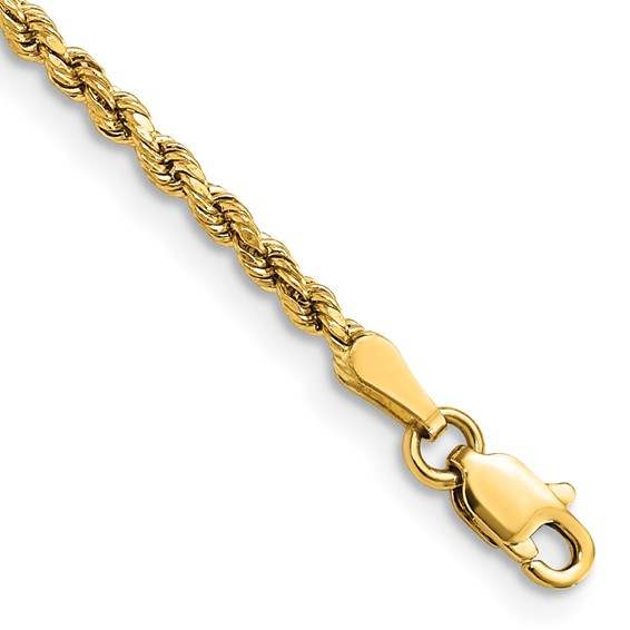 14K Yellow Gold 2.25mm Semi-Solid Diamond-Cut Rope Chain 7"