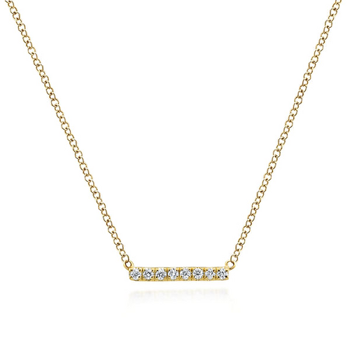 14K Yellow Gold 0.06CTW. Natural Diamond Bar Pendant Necklace