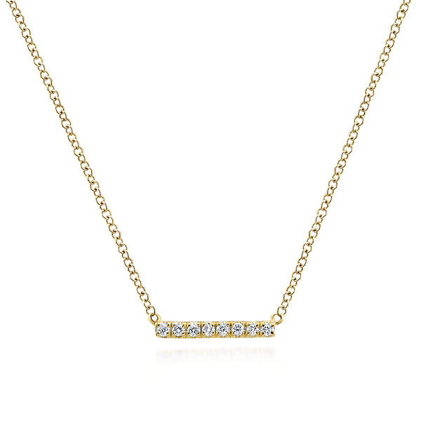 14K Yellow Gold 0.06CTW. Natural Diamond Bar Pendant Necklace