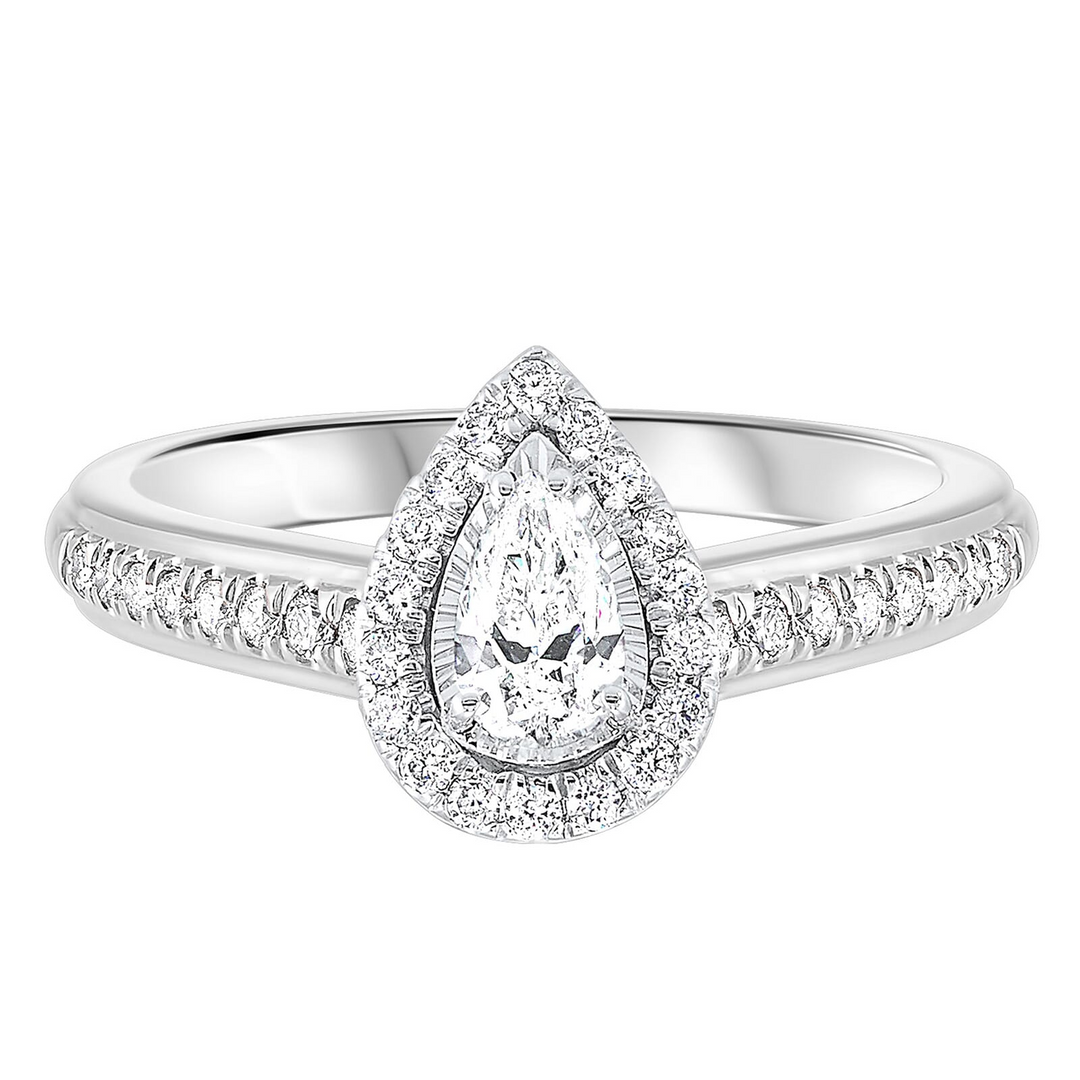 14K White Gold Pear Halo Diamond Engagement Ring (0.25 ctw)
