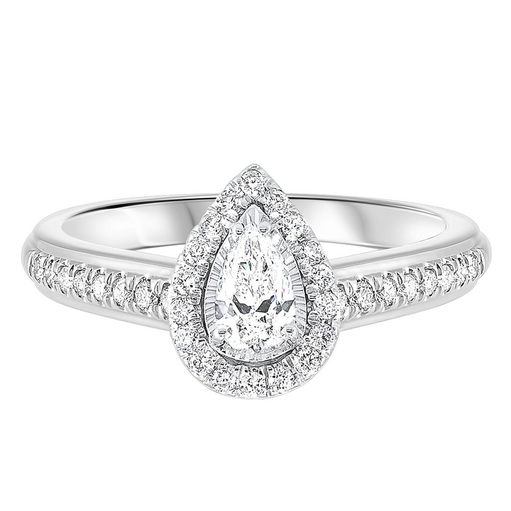14K White Gold Pear Halo Diamond Engagement Ring (0.25 ctw)