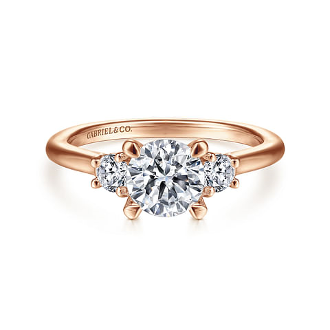 14K Rose Gold 3 Stone Round Diamond Semi-Mount Ring .28CTW.