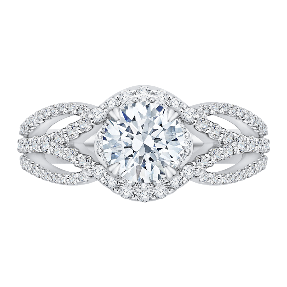 14K White Gold Twist Round Diamond Semi-Mount Ring