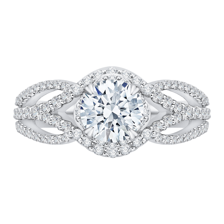 14K White Gold Twist Round Diamond Semi-Mount Ring
