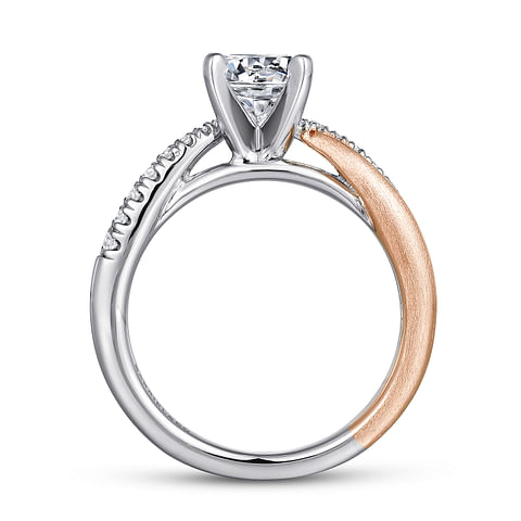 14K Two-Tone Twist Accented Round Diamond Semi-Mount Ring .17CTW.