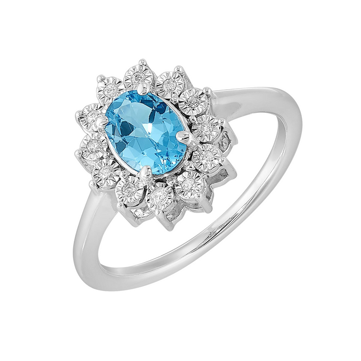 Sterling Silver Oval Blue Topaz and Diamond Halo Ring (1 ctw.)