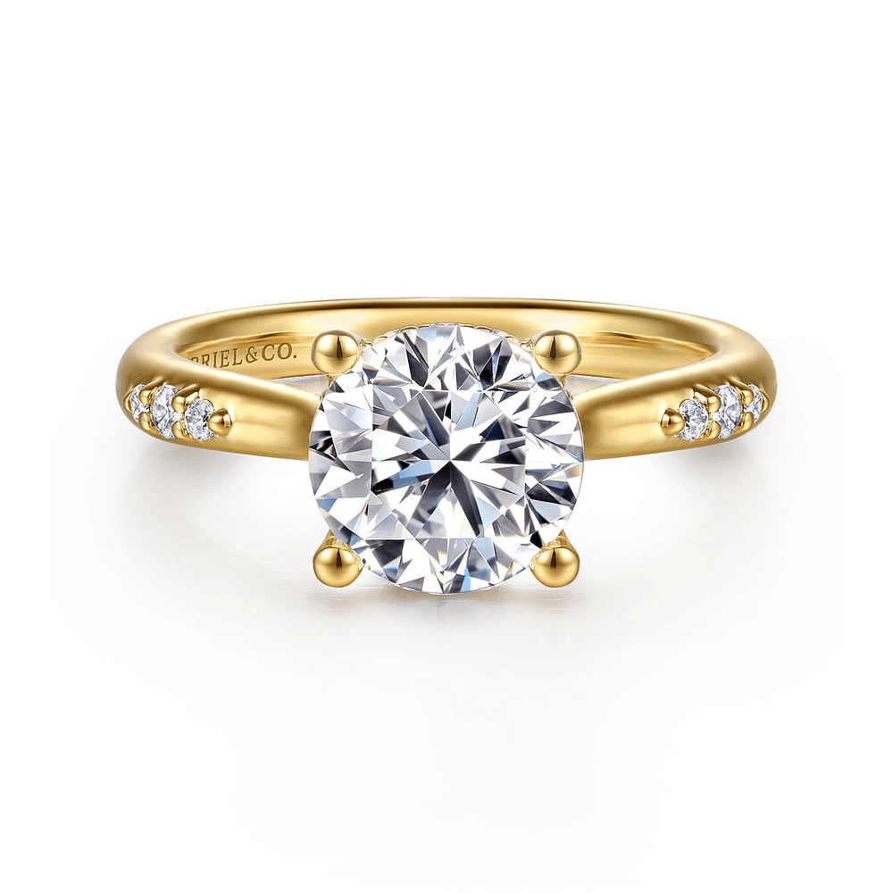14K Yellow Gold Sparkle Accented Round Diamond Semi-Mount Ring 0.15CTW.