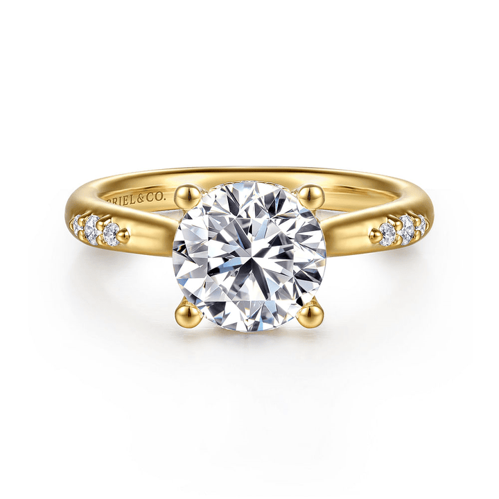 14K Yellow Gold Sparkle Accented Round Diamond Semi-Mount Ring 0.15CTW.