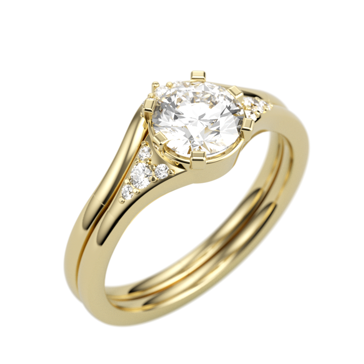 14K Yellow Gold Accented Round Diamond Semi-Mount Ring .07CTW.