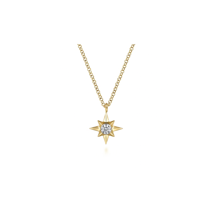 14K Yellow Gold Diamond Starburst Pendant Necklace (0.04 ctw)