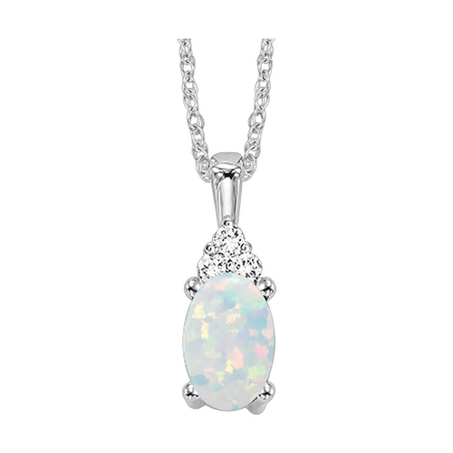 10Kt White Gold Diamond 1/50Ctw & Opal 5/8ctw Pendant