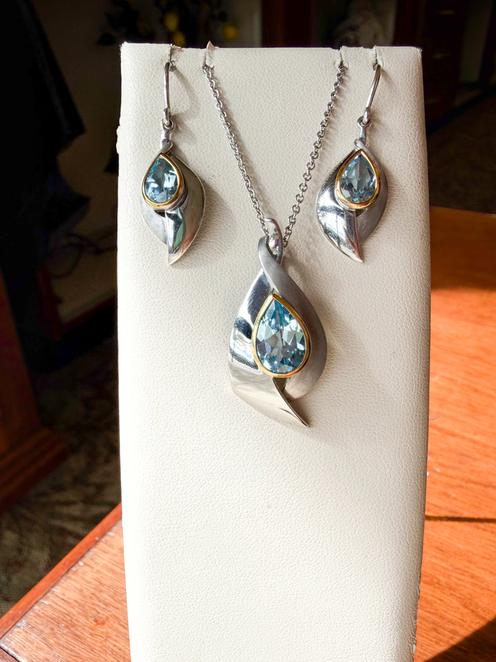 Sterling Silver Blue Topaz Pendant & Earring Set