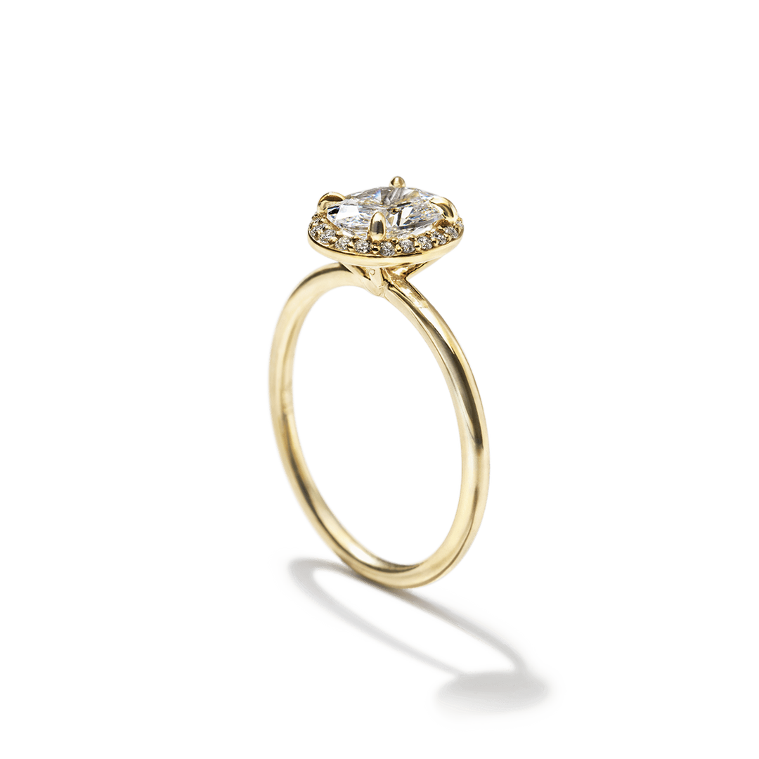 18k Gold Solitaire Halo Engagement Ring
