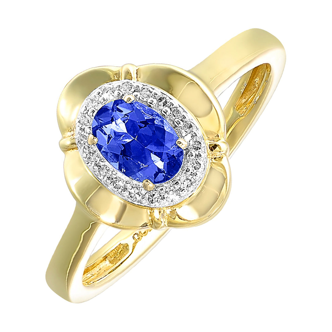 10Kt Yellow Gold Diamond 1/20Ctw & Sapphire 1/2Ctw Ring