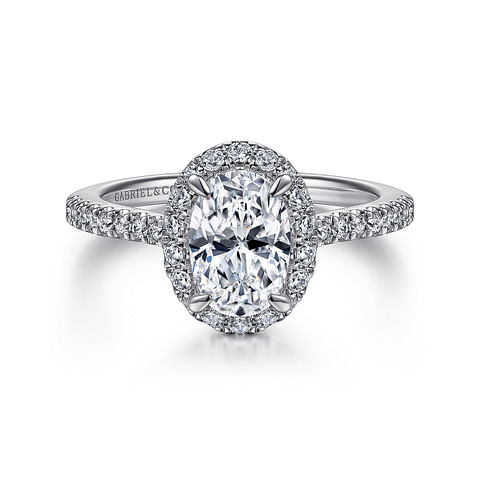 14K White Gold Accented Halo Oval Diamond Semi-Mount Ring .32CTW.