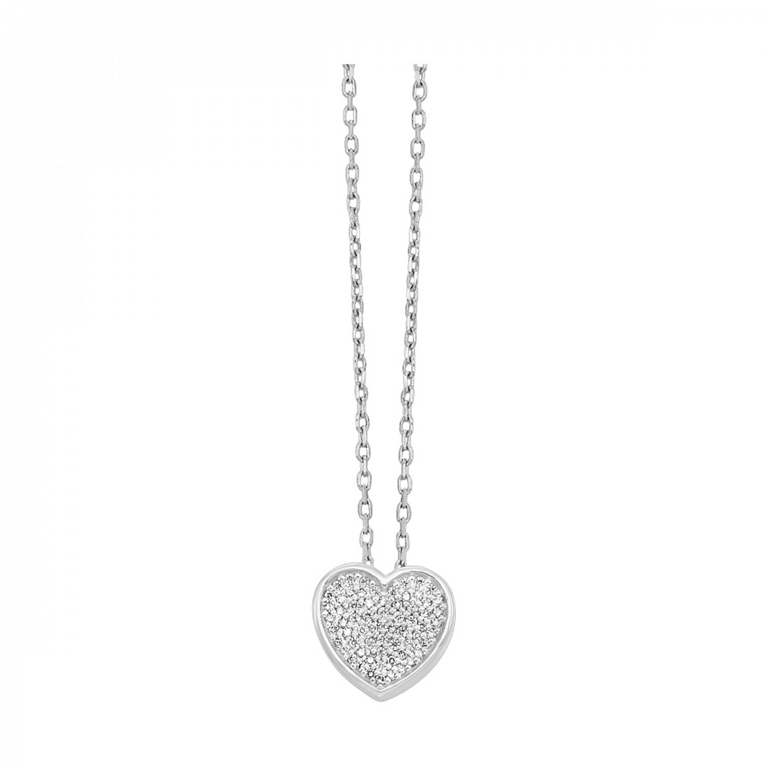 Sterling Silver .10 Natural Diamond Heart Pendant Necklace