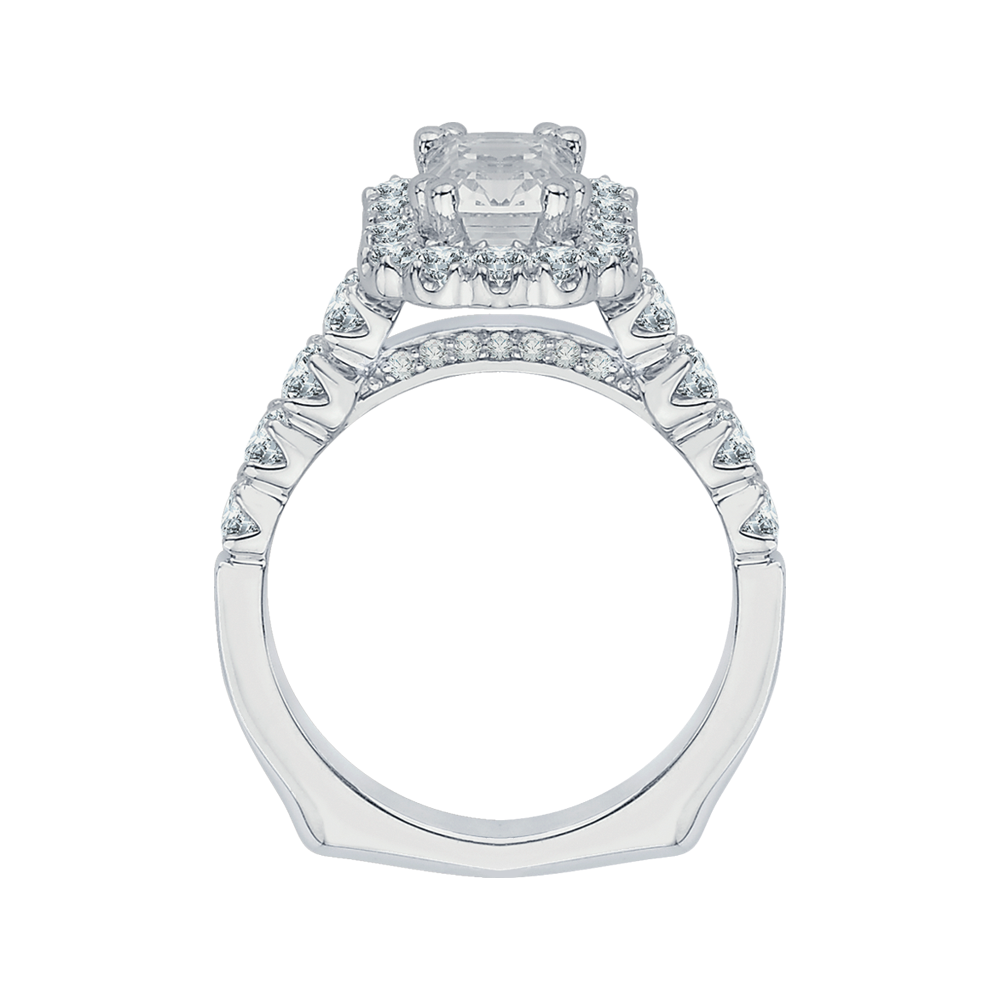 14K White Gold Halo Accented Oval Diamond Semi-Mount Ring .70CTW.