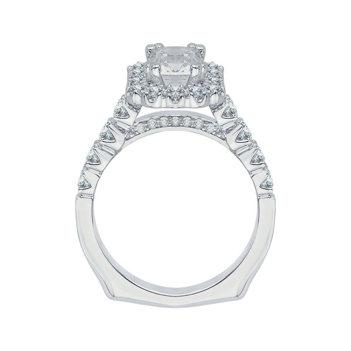 14K White Gold Halo Accented Oval Diamond Semi-Mount Ring .70CTW.
