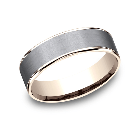 14K Rose Gold and Tantalum Satin Comfort Fit 6.5mm Wedding Band