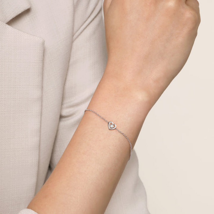 Sterling Silver White Sapphire Heart Chain Bracelet