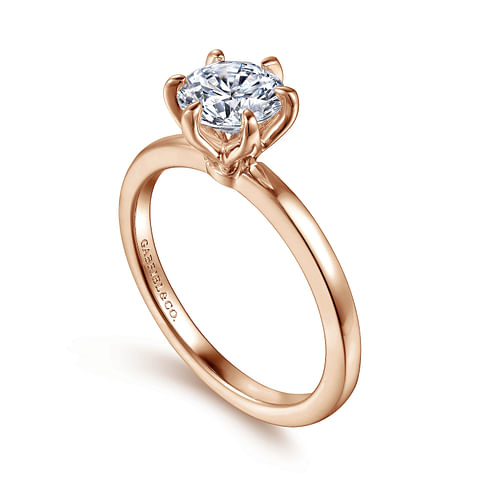 14K Rose Gold Solitaire Round 6 Prong Diamond Semi-Mount Ring