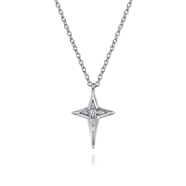 Sterling Silver  Diamond Cross Pendant Necklace