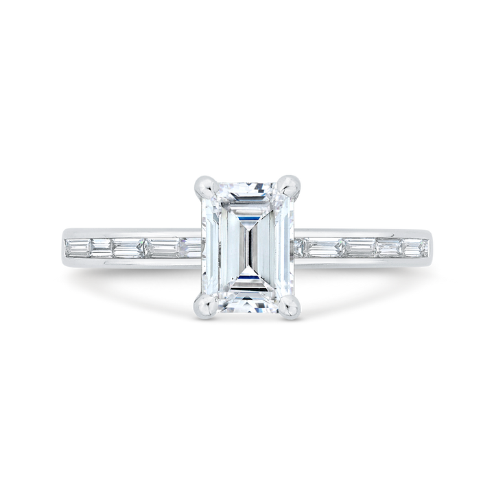 14K White Gold Straight Accented Emerald Diamond Semi-Mount Ring .28CTW.