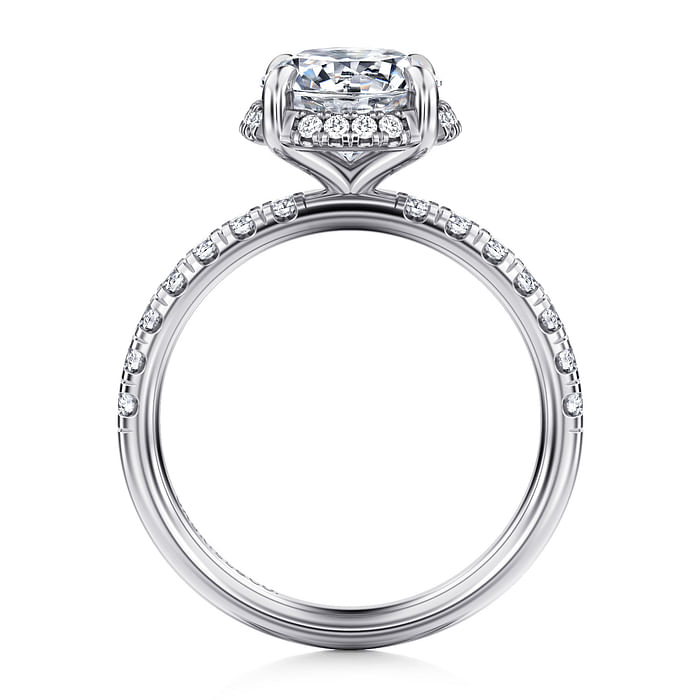14K White Gold Halo Accented Round Diamond Semi-Mount Ring 0.41CTW.