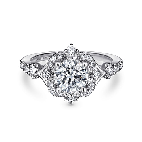 14K White Gold Vintage Halo Round Diamond Semi-Mount Ring .34CTW.