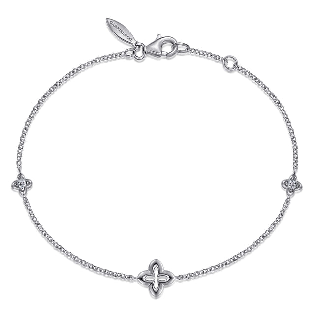 Sterling Silver White Sapphire Clover Station Bracelet