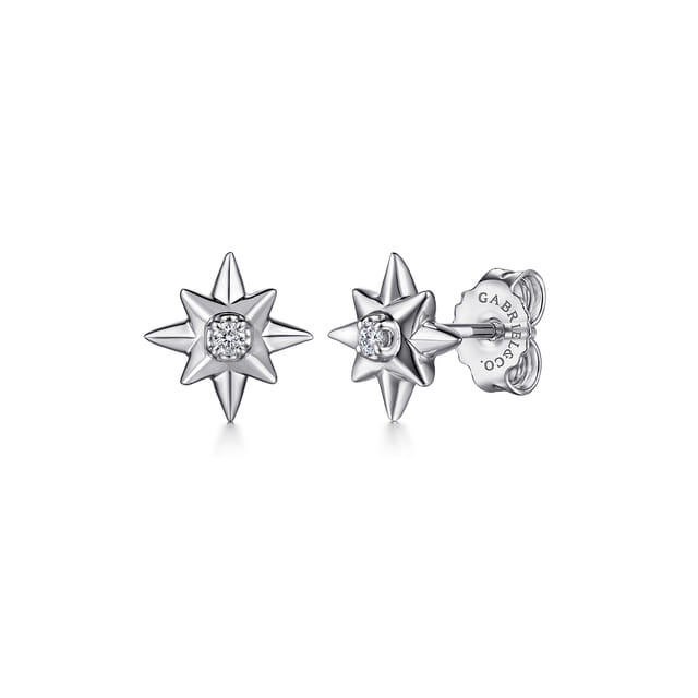 Sterling Silver Diamond Stud Earrings