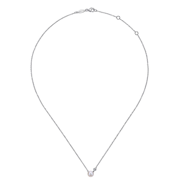 Sterling Silver Cultured Pearl and Diamond Necklace