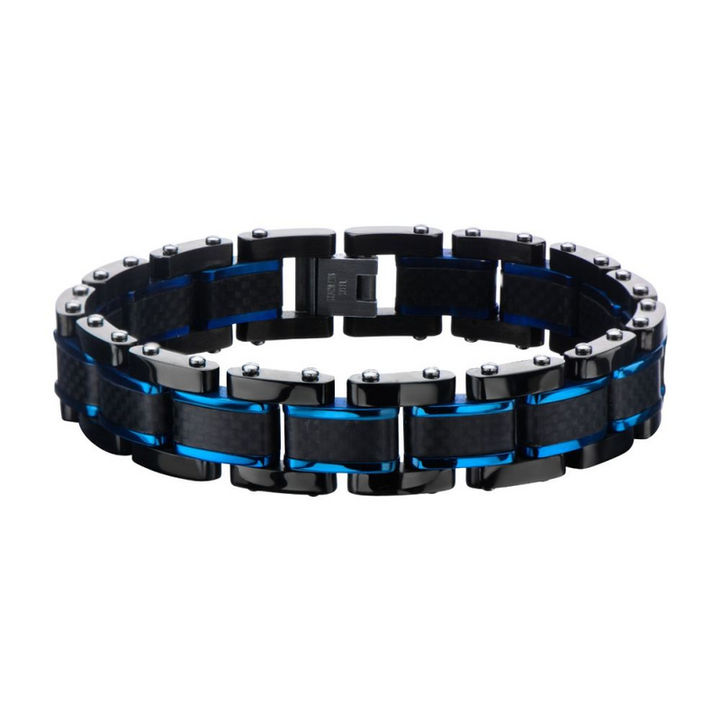 Black & Blue Carbon Fiber Link Bracelet (14mm)
