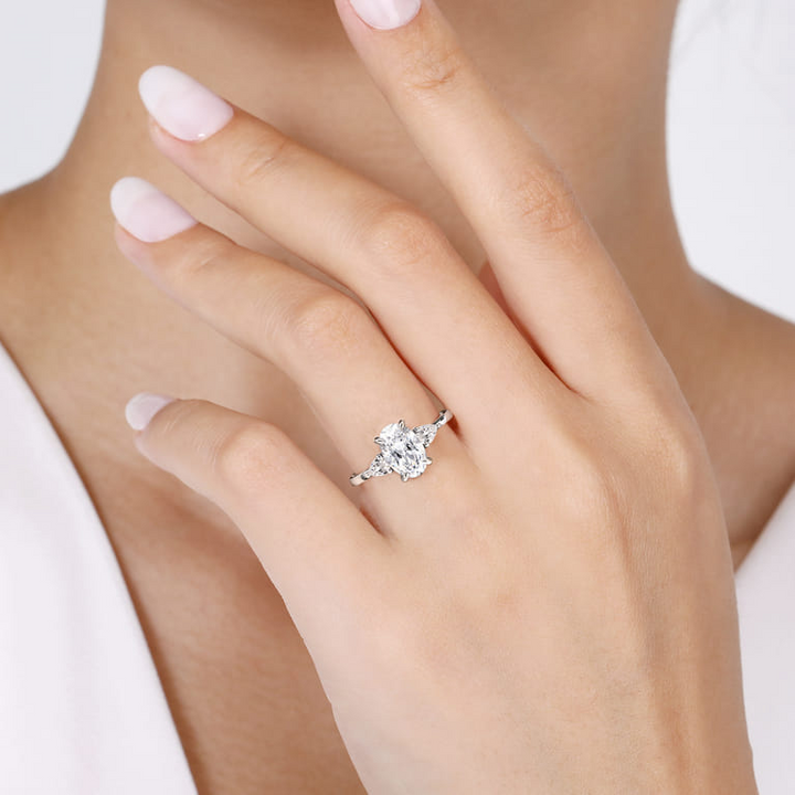 14K White Gold Oval Three Stone Diamond Engagement Ring (0.30 ctw)