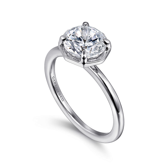 14K White Gold Solitaire Round Diamond Semi-Mount Ring .06CTW.